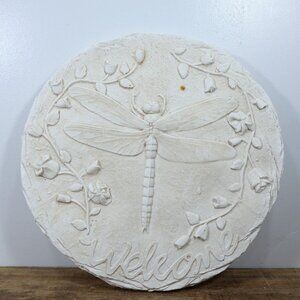 Dragonfly Flowers Roses Plaster  Chalkware Welcome Plaque 10in Wall Hanging